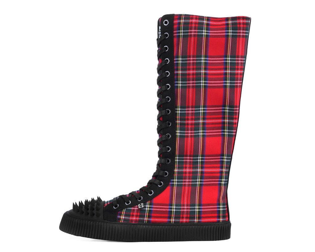 A3483 Tartan Canvas Knee Hi Spike Toe Sneaker Boot - T.U.K. Shoes