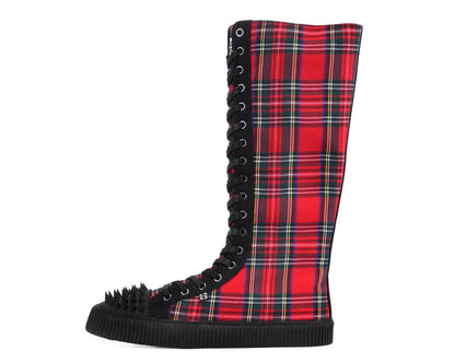 A3483 Tartan Canvas Knee Hi Spike Toe Sneaker Boot - T.U.K. Shoes