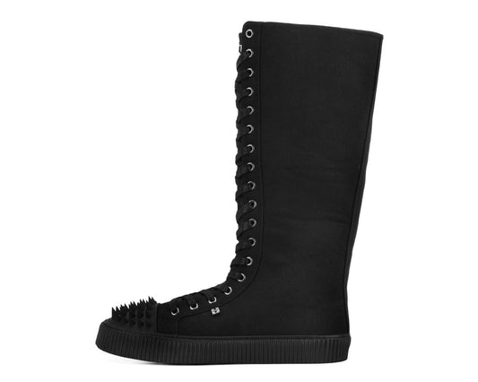 A3482 Black Canvas Knee Hi Spike Toe Sneaker Boot - T.U.K. Shoes