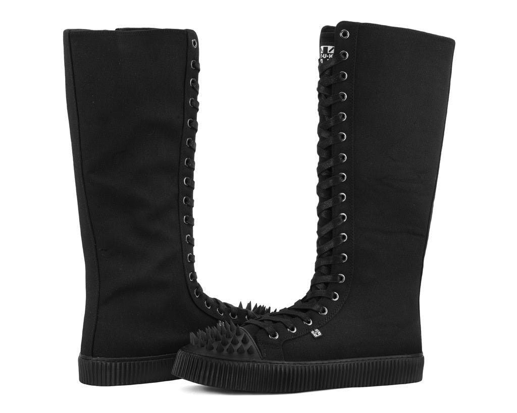 A3482 Black Canvas Knee Hi Spike Toe Sneaker Boot - T.U.K. Shoes