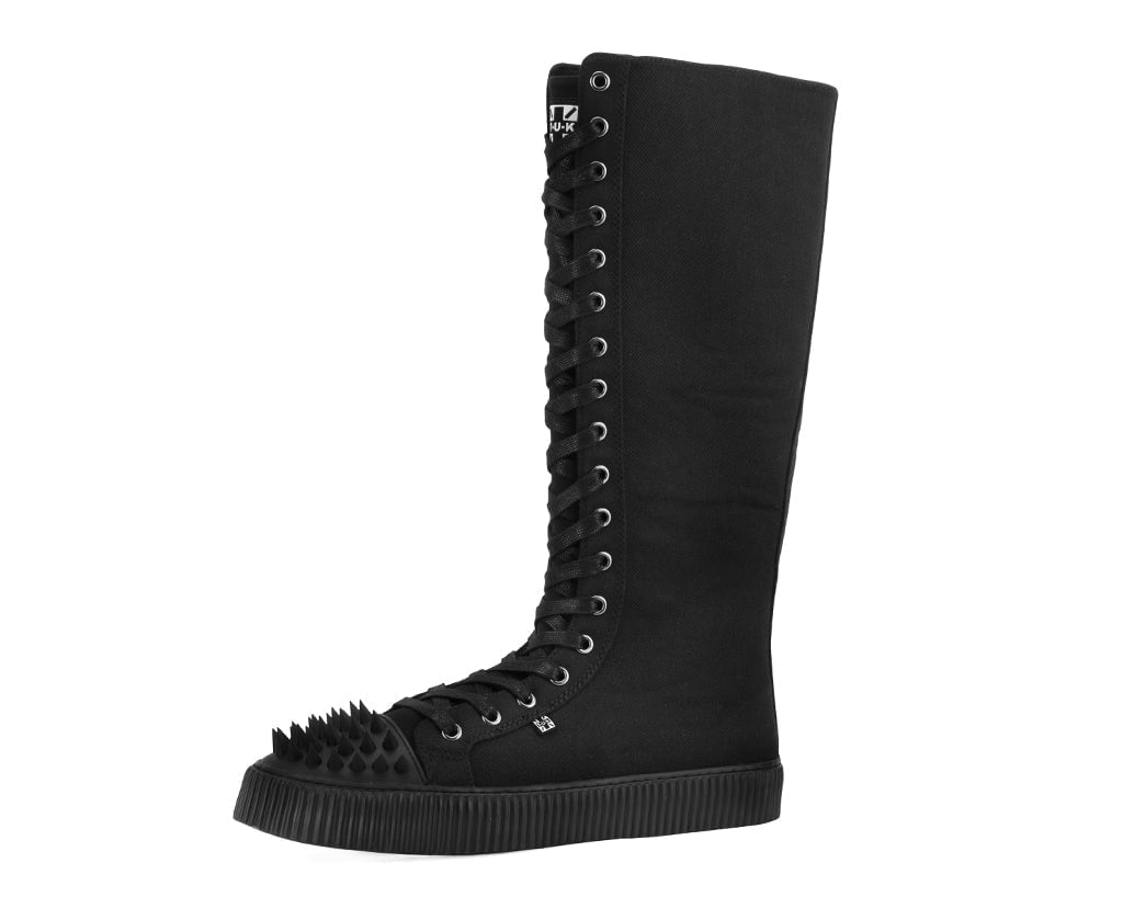 A3482 Black Canvas Knee Hi Spike Toe Sneaker Boot - T.U.K. Shoes
