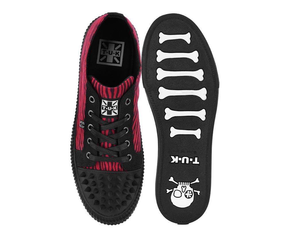 A3481 Black & Red Zebra Print Spike Toe Lace Up Sneaker - T.U.K. Shoes