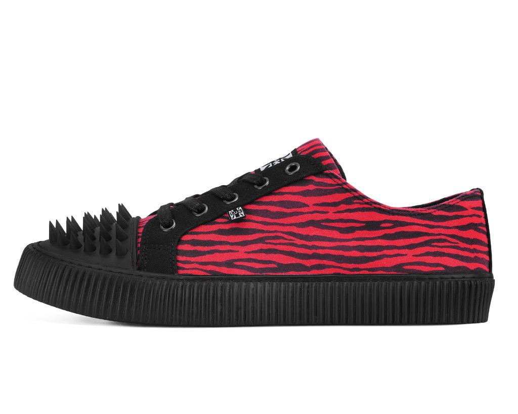 A3481 Black & Red Zebra Print Spike Toe Lace Up Sneaker - T.U.K. Shoes