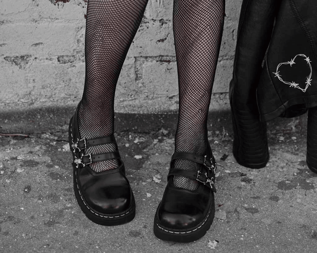 T2307 Black TUKskin™ 2-Skull Buckle Mary Jane - T.U.K. Shoes