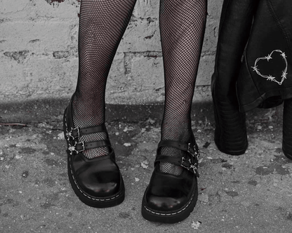 T2307 Black TUKskin™ 2-Skull Buckle Mary Jane - T.U.K. Shoes