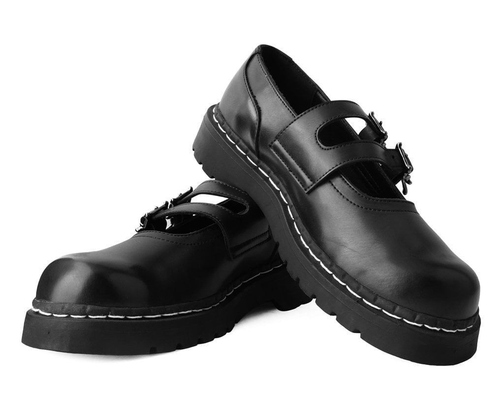 T2307 Black TUKskin™ 2-Skull Buckle Mary Jane - T.U.K. Shoes