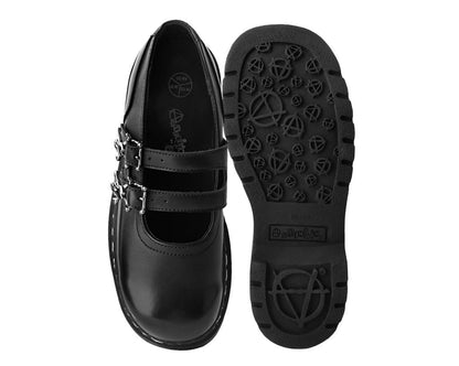 T2307 Black TUKskin™ 2-Skull Buckle Mary Jane - T.U.K. Shoes