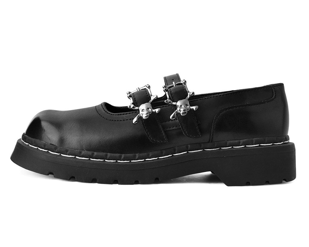 T2307 Black TUKskin™ 2-Skull Buckle Mary Jane - T.U.K. Shoes