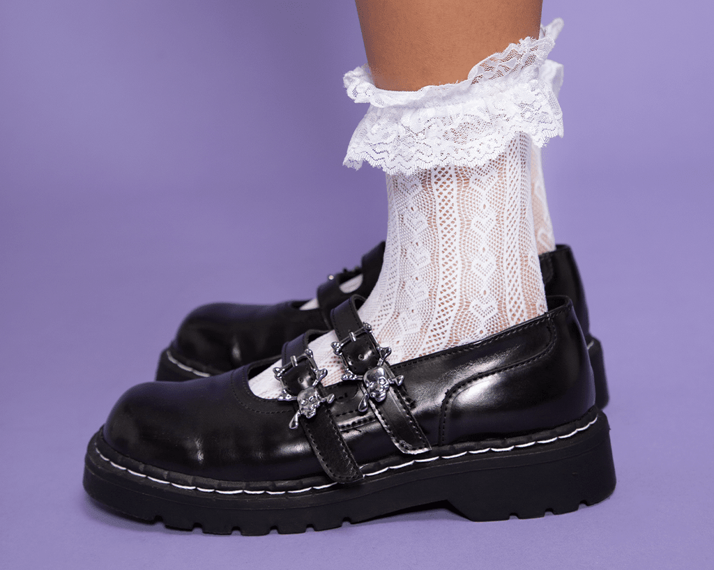 T2307 Black TUKskin™ 2-Skull Buckle Mary Jane - T.U.K. Shoes