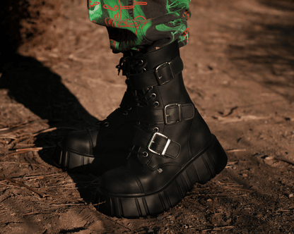 T2323 Black TUKskin™ 3-Buckle Anarchic Airship Boot - T.U.K. Shoes