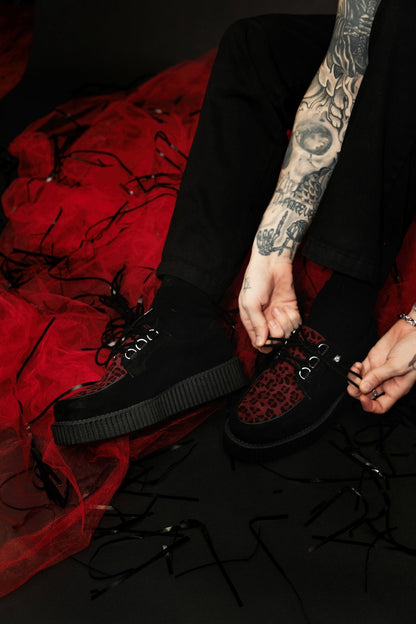 T2369 Black & Burgundy Leopard Anarchic Creeper - T.U.K. Shoes