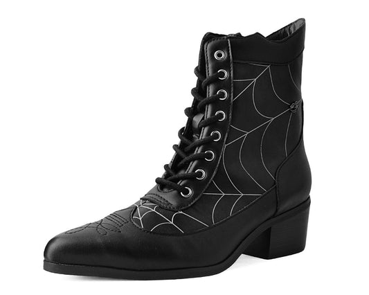 T2312L Black Victorian 8-Eye Spiderweb Pointed Anarchic Heel - T.U.K. Shoes
