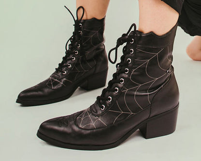 T2312L Black Victorian 8-Eye Spiderweb Pointed Anarchic Heel - T.U.K. Shoes