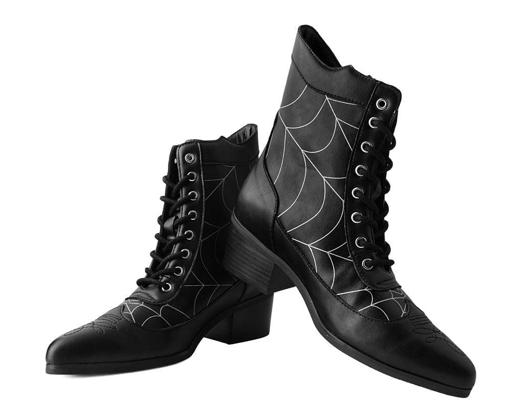 T2312L Black Victorian 8-Eye Spiderweb Pointed Anarchic Heel - T.U.K. Shoes