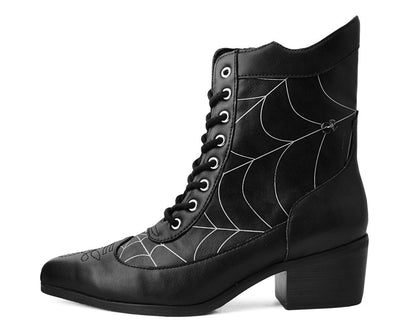 T2312L Black Victorian 8-Eye Spiderweb Pointed Anarchic Heel - T.U.K. Shoes