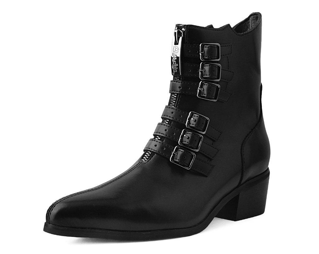 T2301L Black Victorian Anarchic 6-Buckle Pointed Boot - T.U.K. Shoes