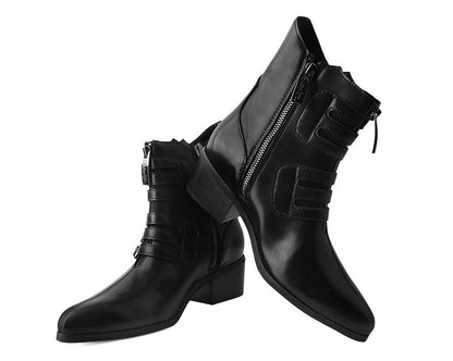 T2301L Black Victorian Anarchic 6-Buckle Pointed Boot - T.U.K. Shoes