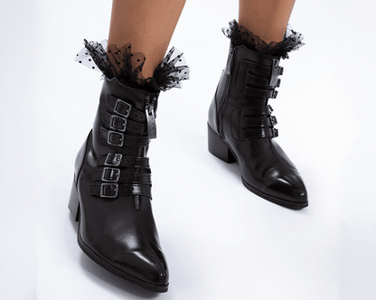 T2301L Black Victorian Anarchic 6-Buckle Pointed Boot - T.U.K. Shoes