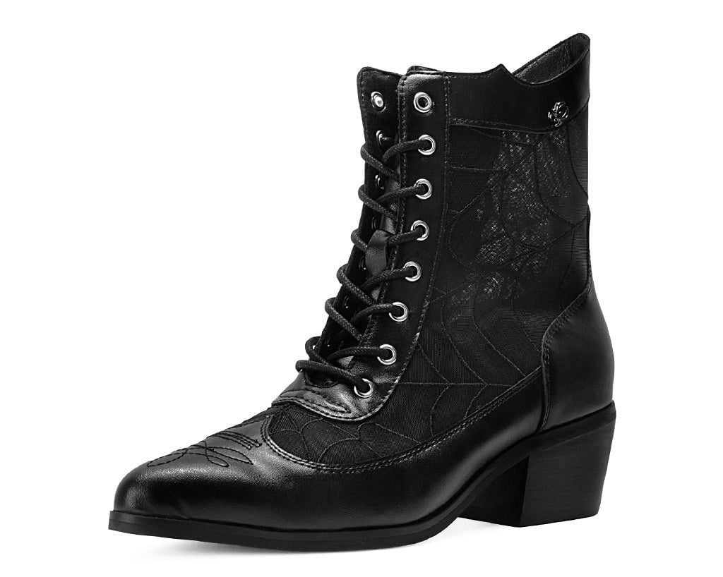 A3310L Black Victorian Mesh Spiderweb Boot - T.U.K. Shoes