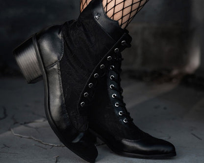 A3310L Black Victorian Mesh Spiderweb Boot - T.U.K. Shoes