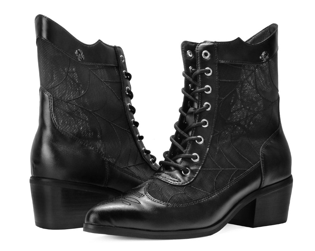 A3310L Black Victorian Mesh Spiderweb Boot - T.U.K. Shoes