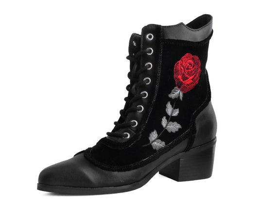 T2313L Black Victorian 8-Eye Rose Pointed Anarchic Heel - T.U.K. Shoes