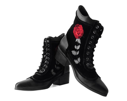 T2313L Black Victorian 8-Eye Rose Pointed Anarchic Heel - T.U.K. Shoes