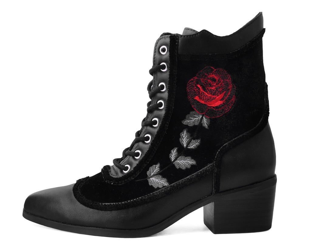 T2313L Black Victorian 8-Eye Rose Pointed Anarchic Heel - T.U.K. Shoes