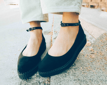 A9416L Black Pointed Ballet Ankle Strap Creeper - T.U.K. Shoes