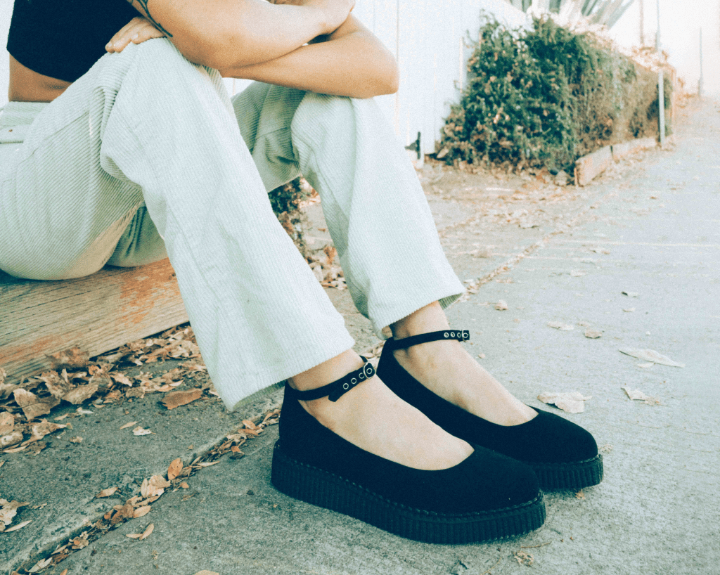 A9416L Black Pointed Ballet Ankle Strap Creeper - T.U.K. Shoes