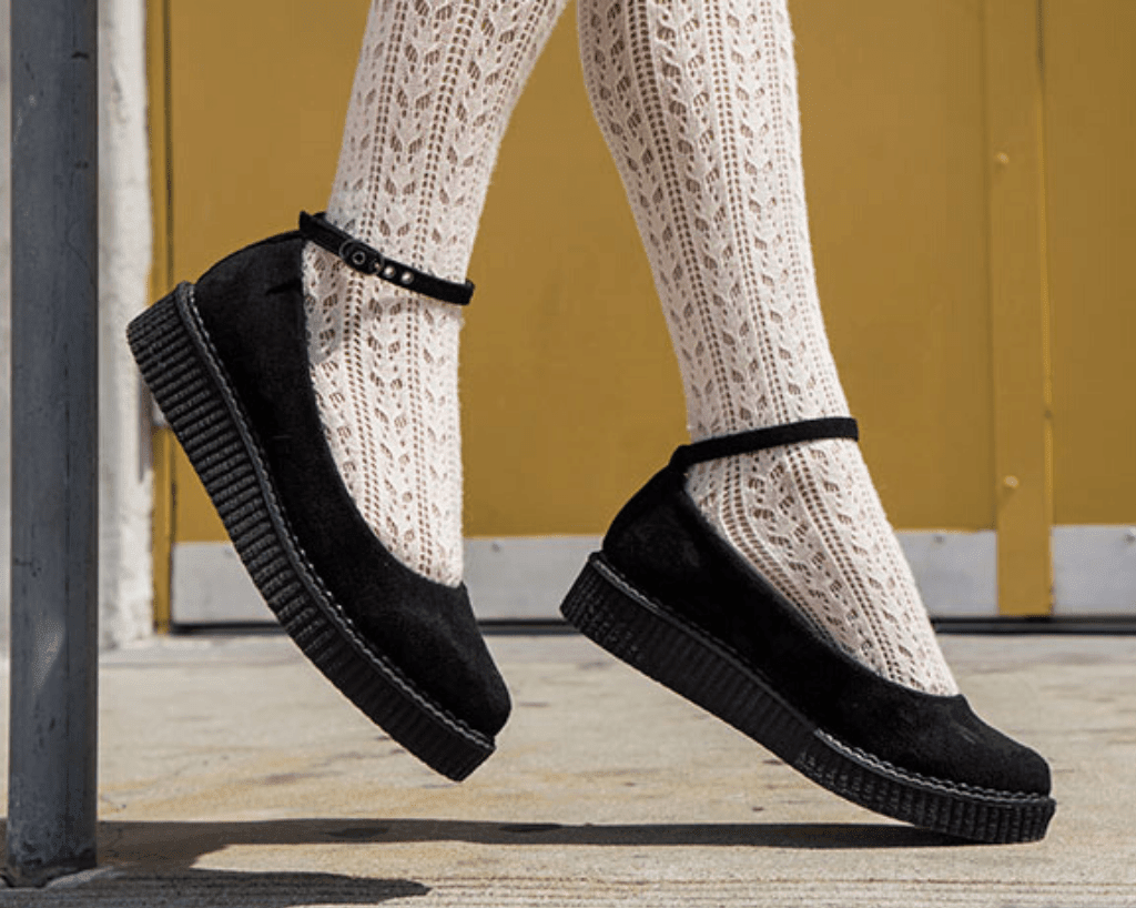 A9416L Black Pointed Ballet Ankle Strap Creeper - T.U.K. Shoes