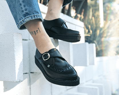 A9324 Black TUKskin™ Pointed Buckle Creeper - T.U.K. Shoes