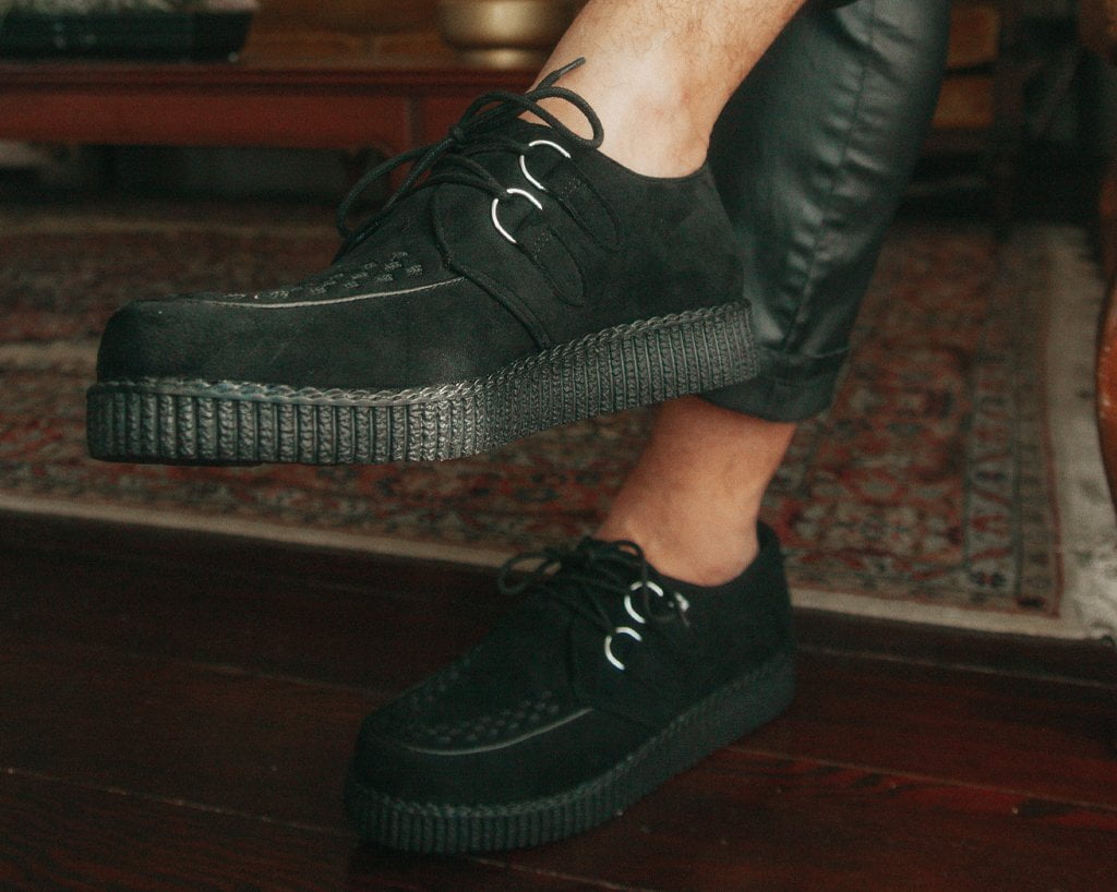 F9779 Black Faux Suede Viva Low Creeper - T.U.K. Shoes