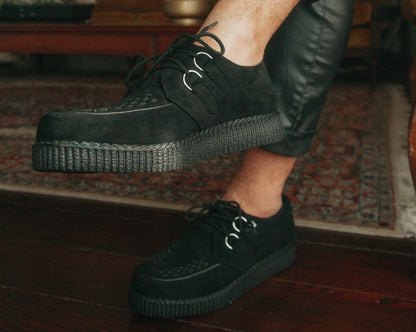 F9779 Black Faux Suede Viva Low Creeper - T.U.K. Shoes