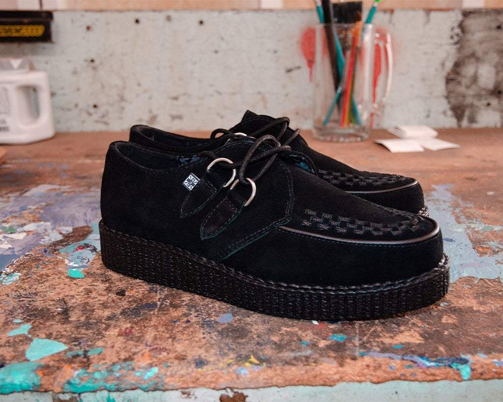 F9779 Black Faux Suede Viva Low Creeper - T.U.K. Shoes