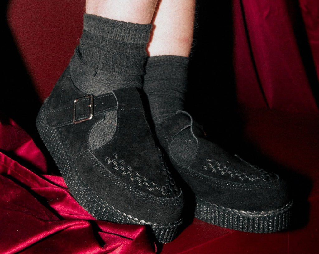 F9954 Black Suede Viva Low Sandal - T.U.K. Shoes
