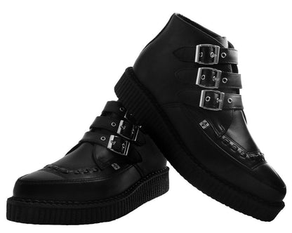 A9325 Black TUKskin™ 3-Buckle Pointed Creeper Boot - T.U.K. Shoes