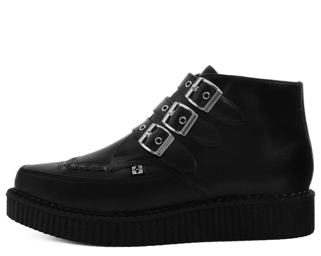 A9325 Black TUKskin™ 3-Buckle Pointed Creeper Boot - T.U.K. Shoes