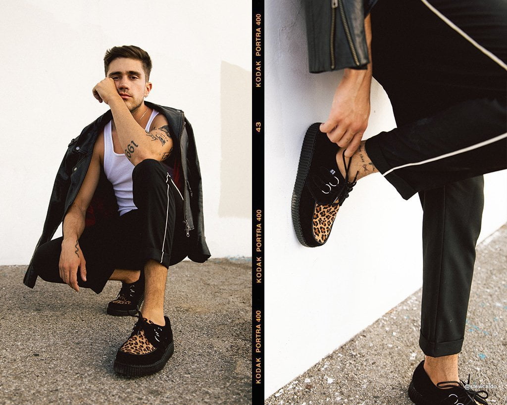 F8142 Black & Leopard Viva Low Creeper - T.U.K. Shoes