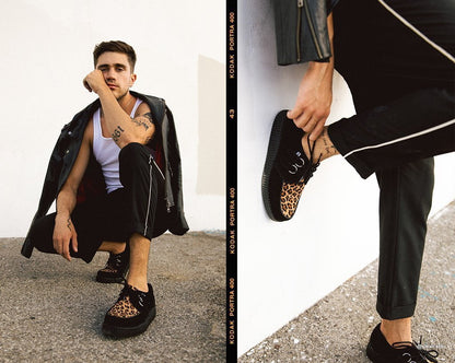 F8142 Black & Leopard Viva Low Creeper - T.U.K. Shoes