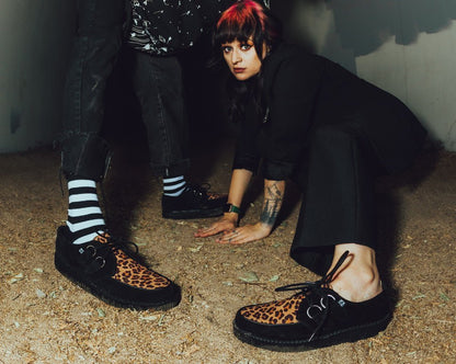F8142 Black & Leopard Viva Low Creeper - T.U.K. Shoes