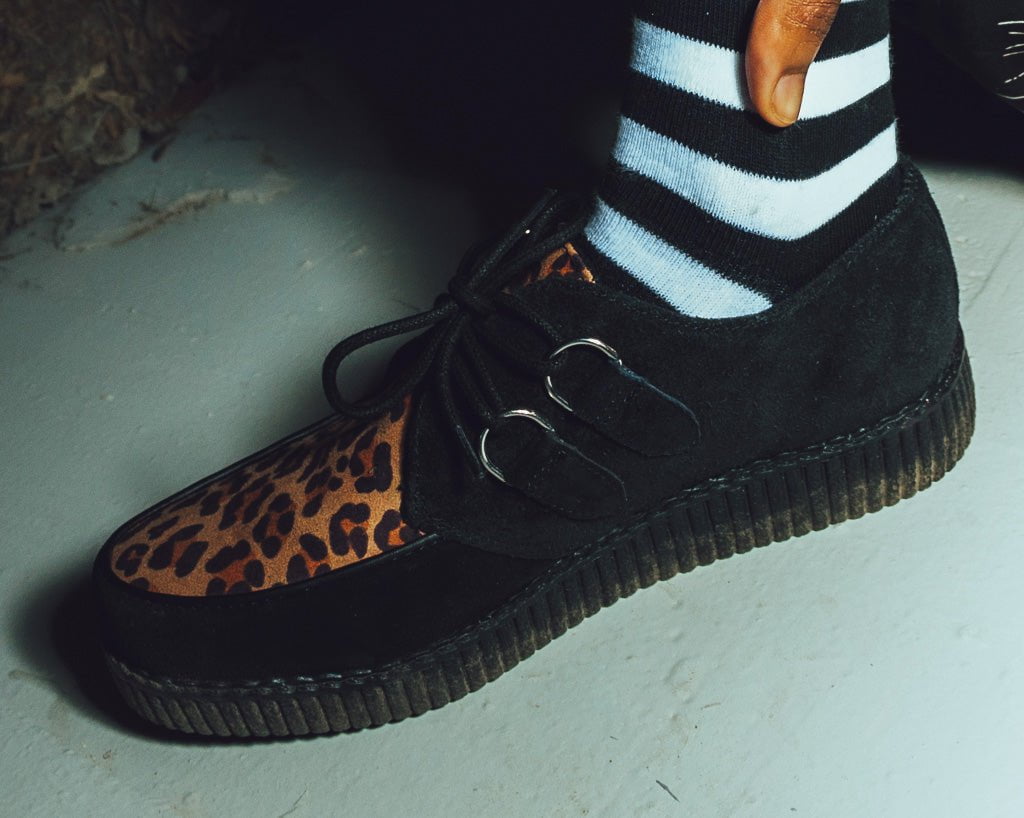 F8142 Black & Leopard Viva Low Creeper - T.U.K. Shoes