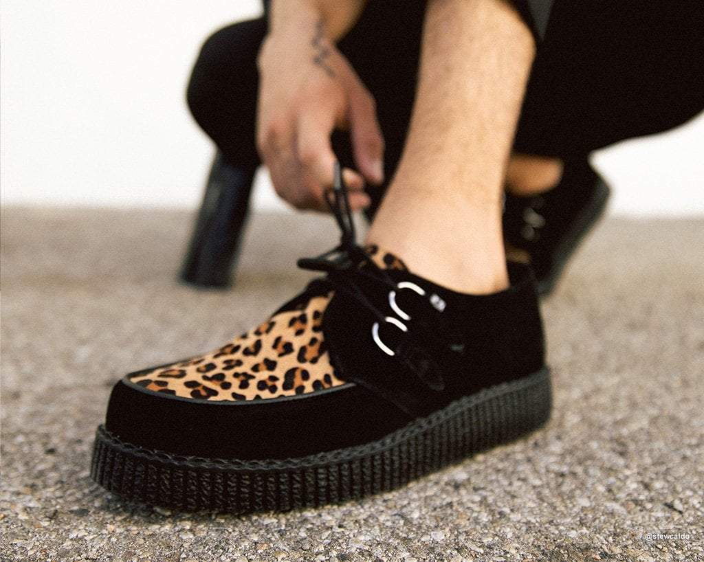 F8142 Black & Leopard Viva Low Creeper - T.U.K. Shoes