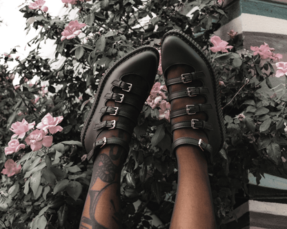 A9417L Black TUKskin™ Multi-Strap Pointed Mary Jane Creeper - T.U.K. Shoes