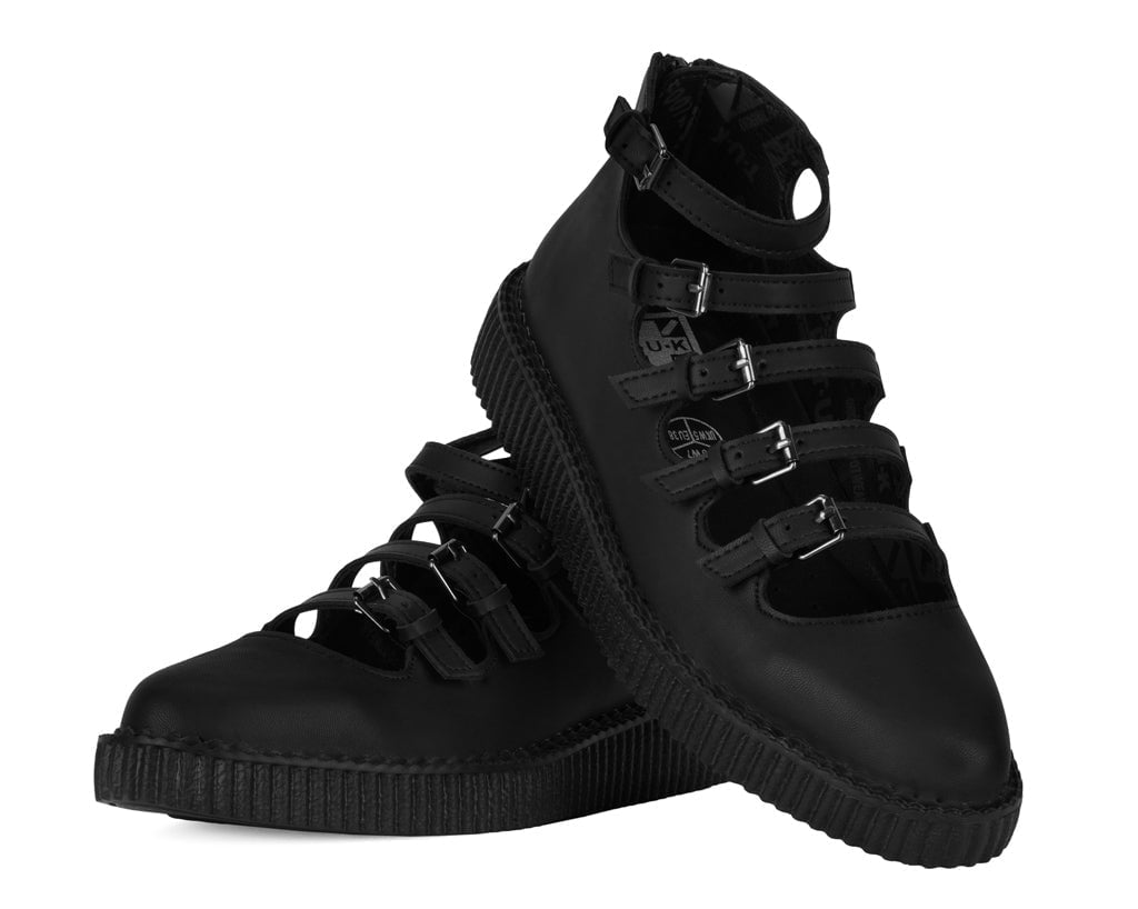 A9417L Black TUKskin™ Multi-Strap Pointed Mary Jane Creeper - T.U.K. Shoes