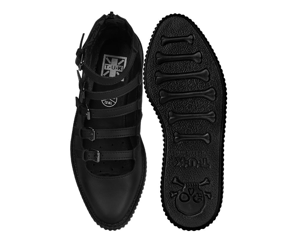 A9417L Black TUKskin™ Multi-Strap Pointed Mary Jane Creeper - T.U.K. Shoes