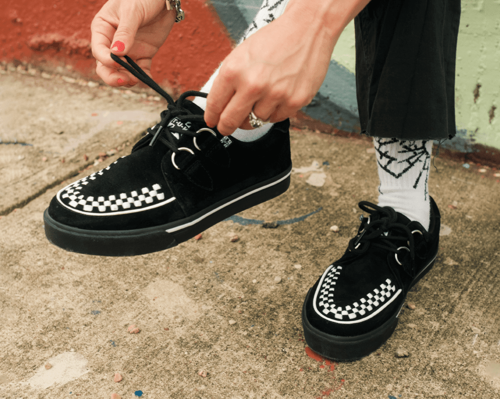 A9182 Black Suede White Interlace Sneaker - T.U.K. Shoes