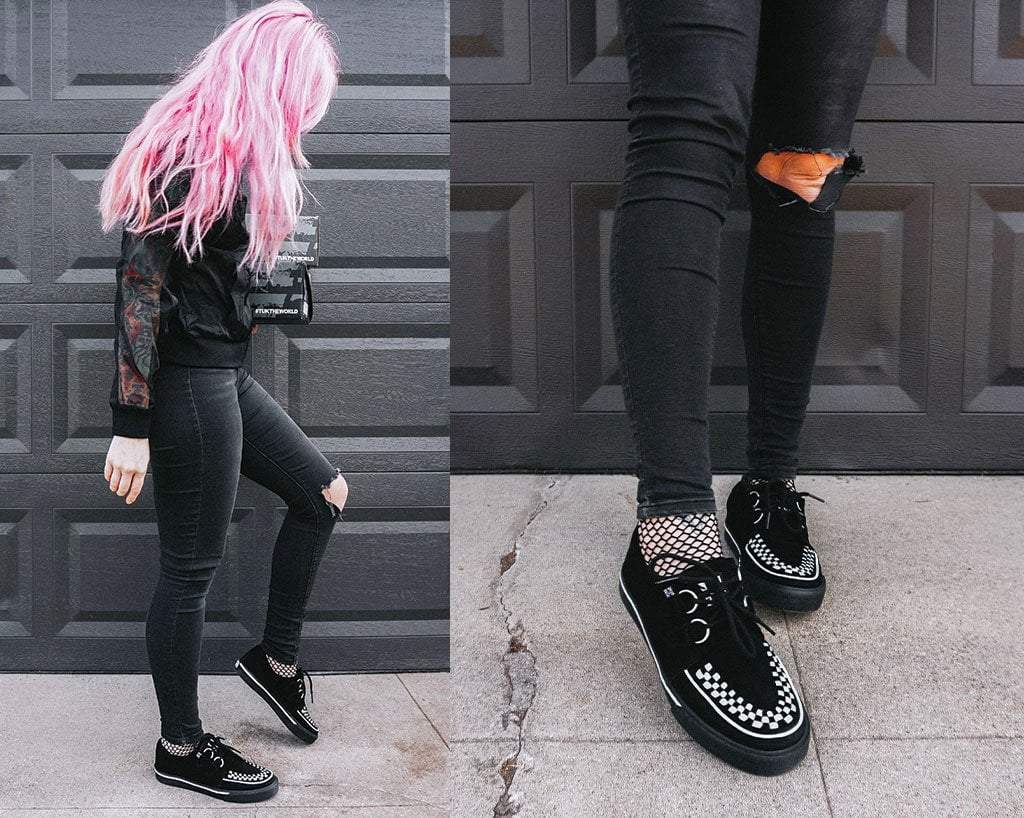 A9182 Black Suede White Interlace Sneaker - T.U.K. Shoes
