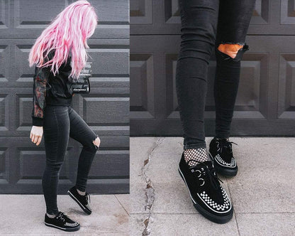 A9182 Black Suede White Interlace Sneaker - T.U.K. Shoes
