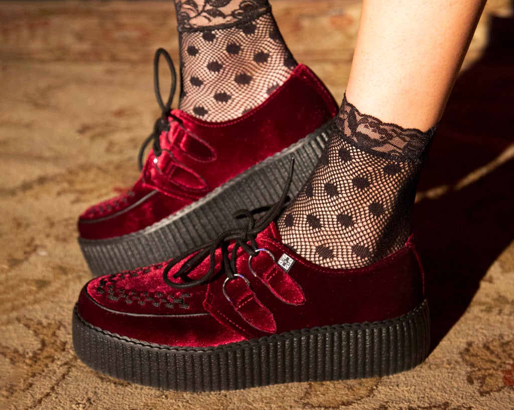 V8463 Burgundy Velvet Viva Mondo Creepers - T.U.K. Shoes